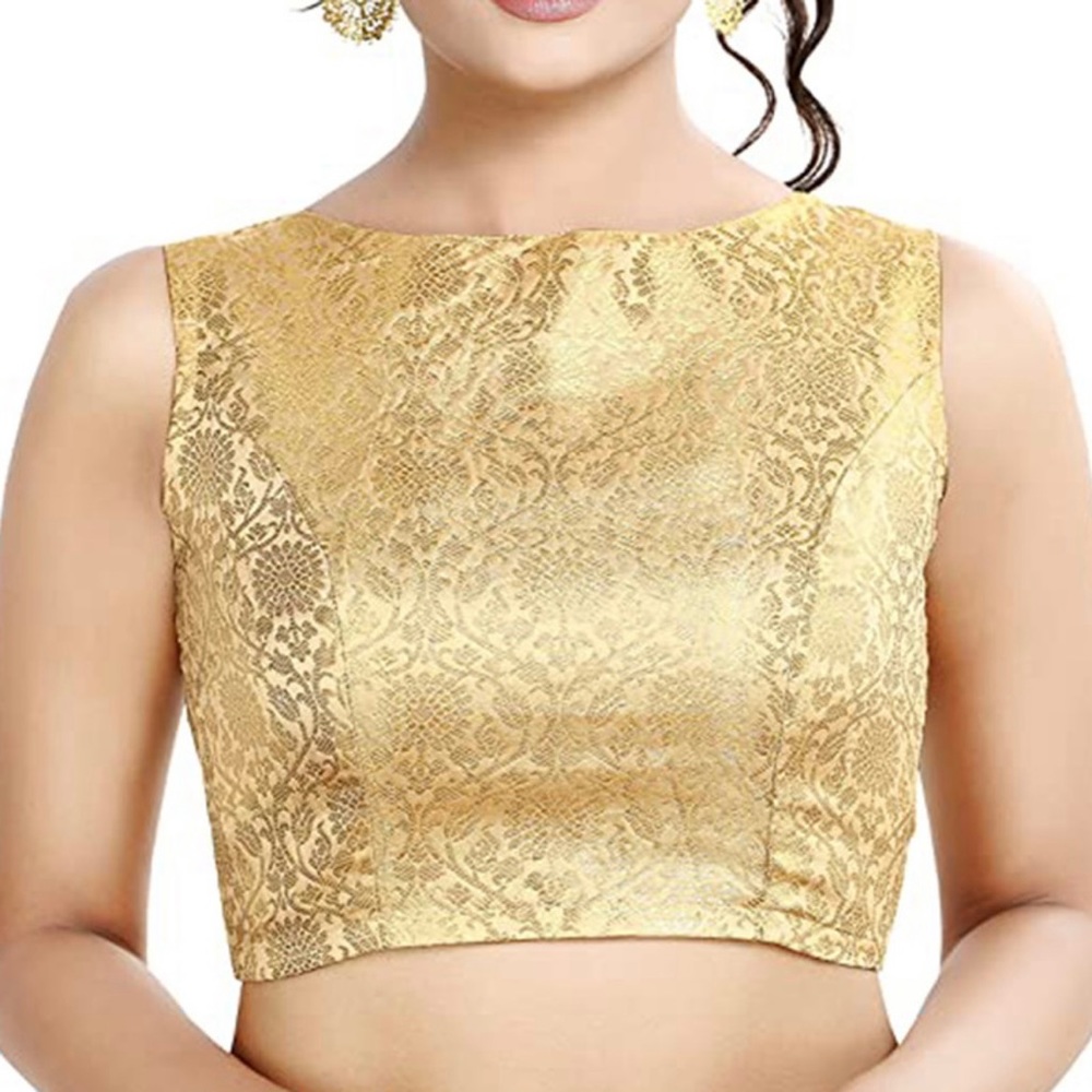 Gold Sleeveless Lehenga Top Partywear Bollywood Choli